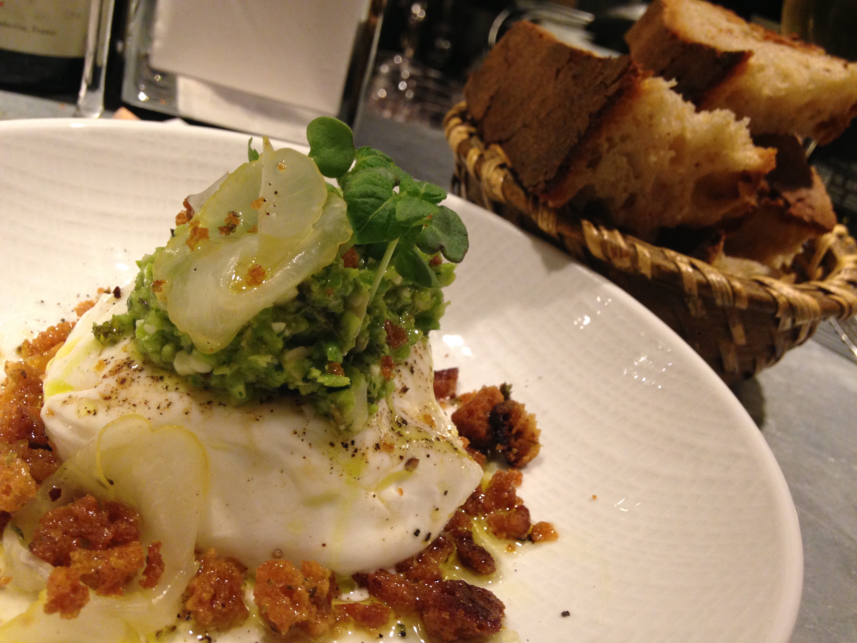 2014-05-08 Frenchie burratta with fava pesto